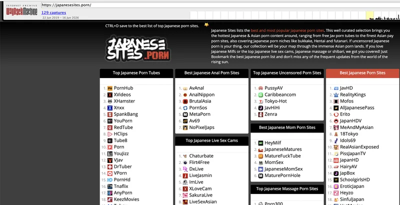 JapaneseSites as captured by the Wayback Machine in June 2019